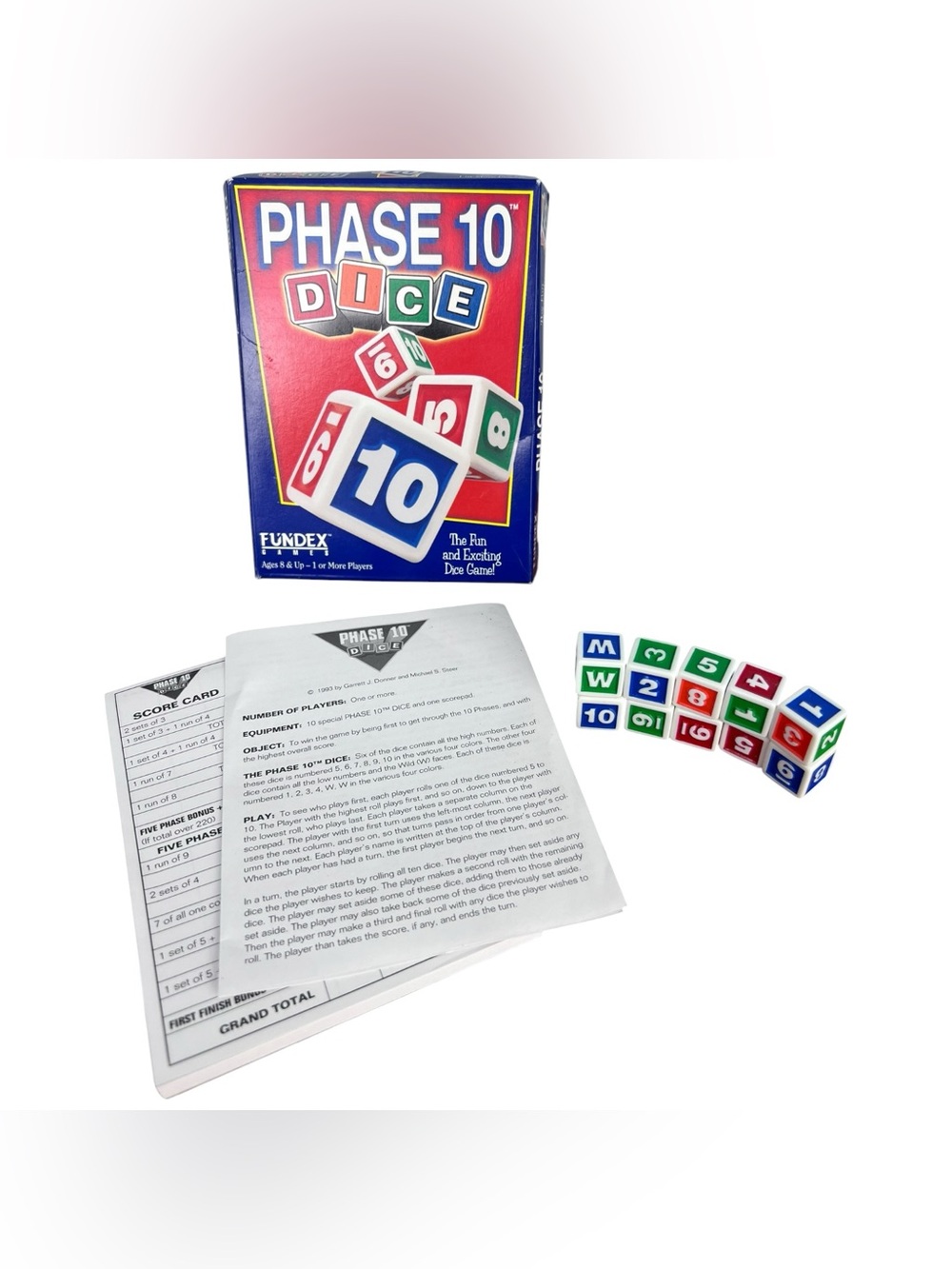 Vtg Fundex Phase 10 Dice Game (1998) Cardboard Box Complete